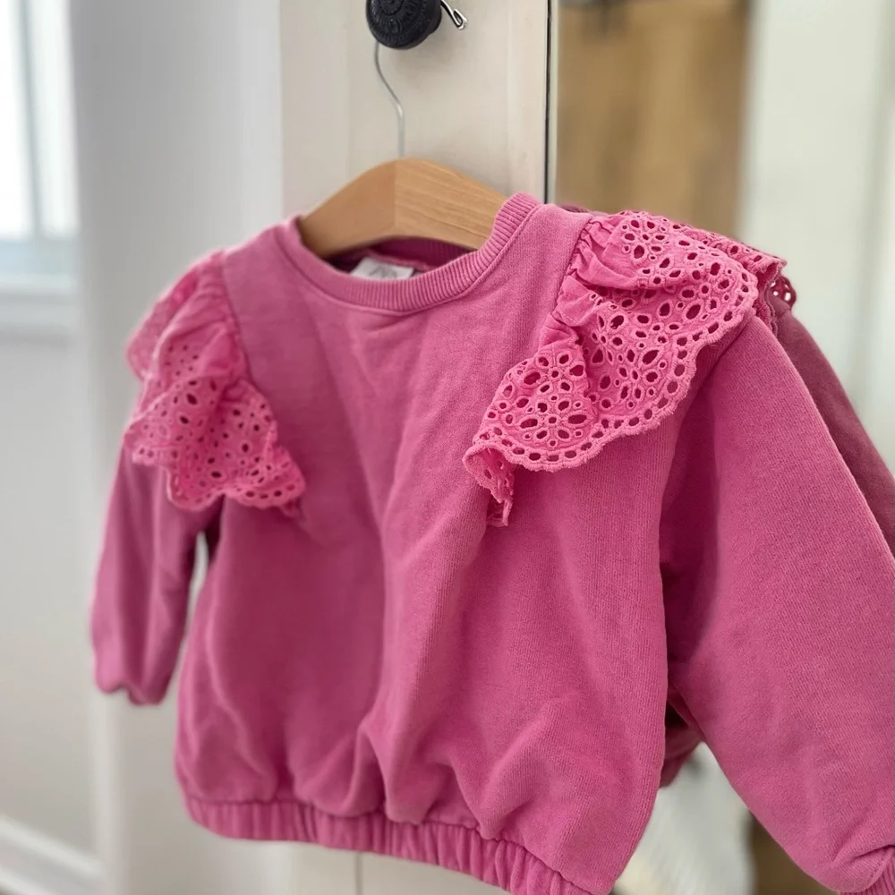 Zara Pink Ruffled Kids Sweater - Picture 3 of 4